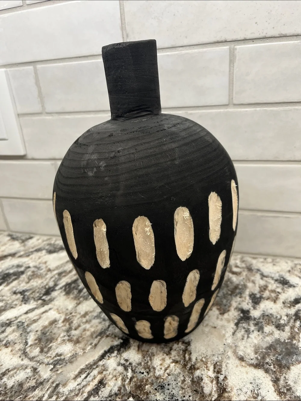 NEW Mud Pie Black Carved Wood Vase